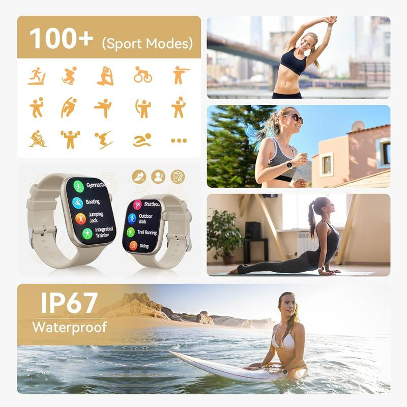 2025 Fashion Touch Screen Smart Watch for Men Women, Smartwatch with Call Function, Messages Reminder, Multifunctional Fitness Watch with 100+ Sports Modes, Activity Tracker, DIY Watch Dials, Waterproof Watch for Android Iphone