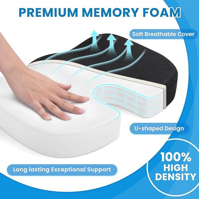 Ergonomic Memory Foam Seat Cushion – Non-Slip Chair Pad for Office, Car & Wheelchair – Sciatica, Back & Tailbone Pain Relief