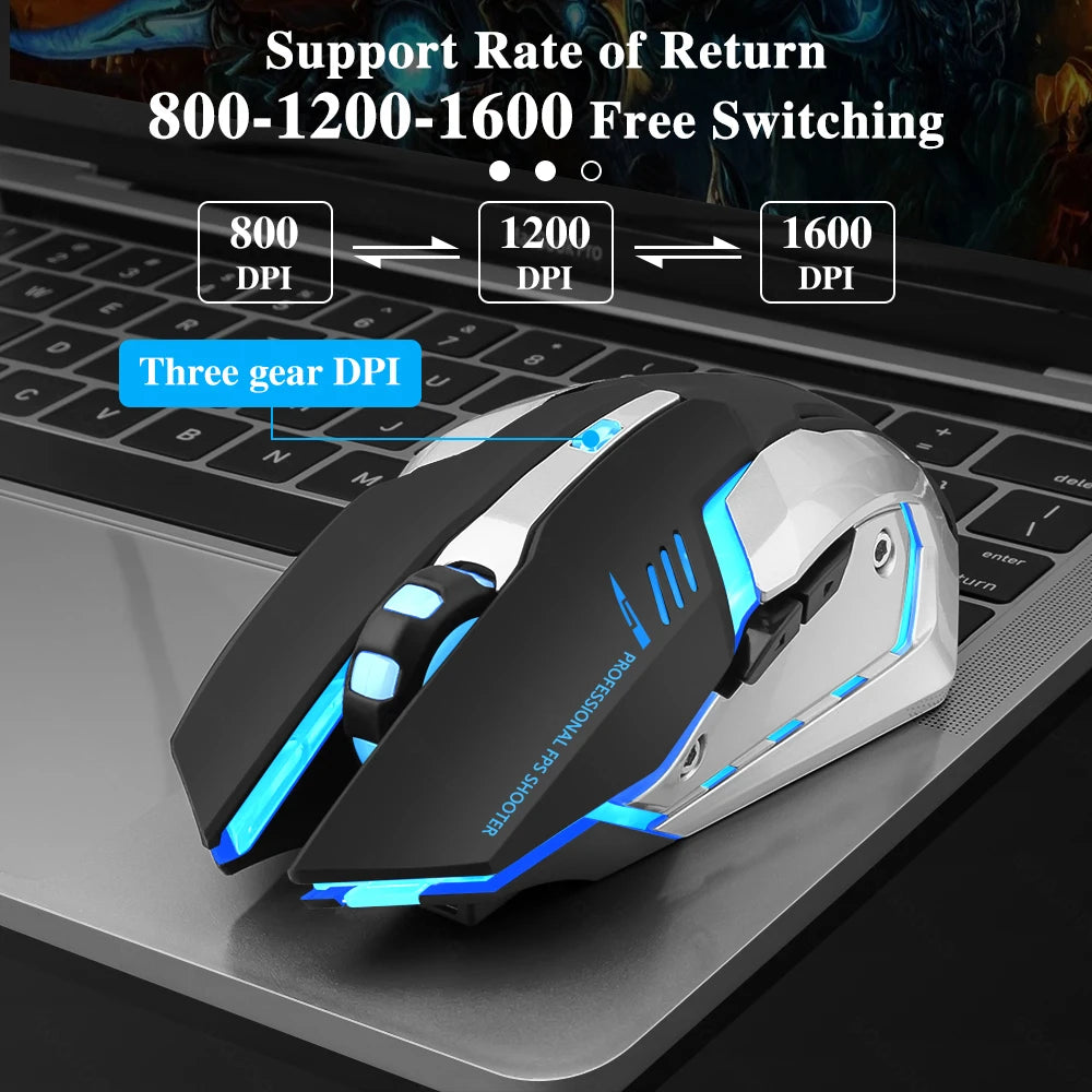 Gaming Mouse Rechargeable 2.4Gwireless Bluetooth Mouse Mute Ergonomic Mouse for Computer Laptop LED Backlit Mice for IOS Android