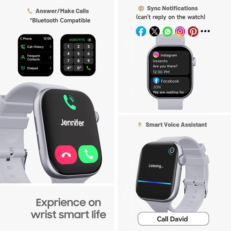 2025 Fashion Touch Screen Smart Watch for Men Women, Smartwatch with Call Function, Messages Reminder, Multifunctional Fitness Watch with 100+ Sports Modes, Activity Tracker, DIY Watch Dials, Waterproof Watch for Android Iphone