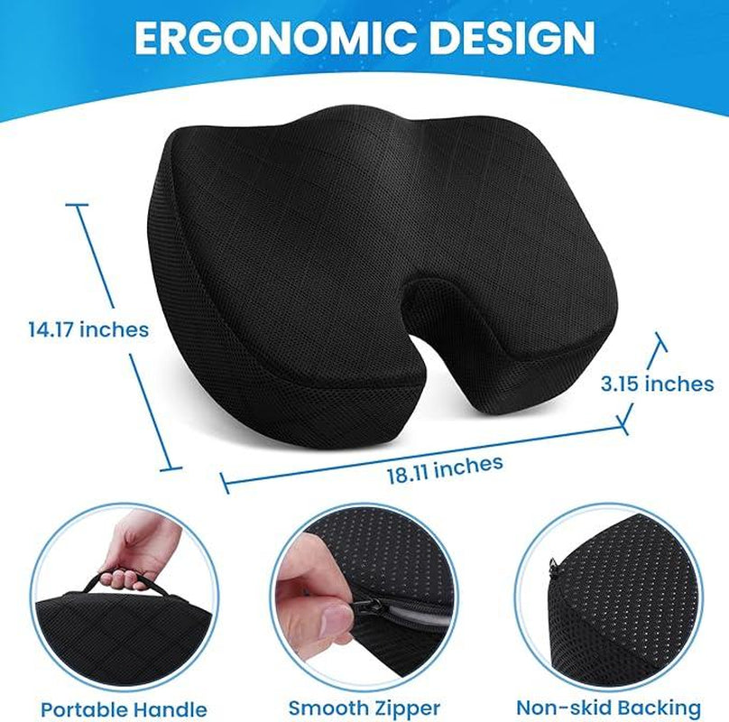 Ergonomic Memory Foam Seat Cushion – Non-Slip Chair Pad for Office, Car & Wheelchair – Sciatica, Back & Tailbone Pain Relief